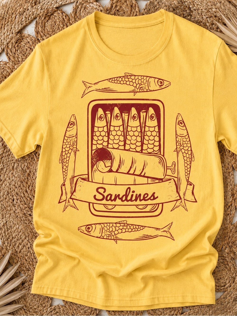 Sardines Graphic Yellow Pet Fish Shirt, Nautical Tee